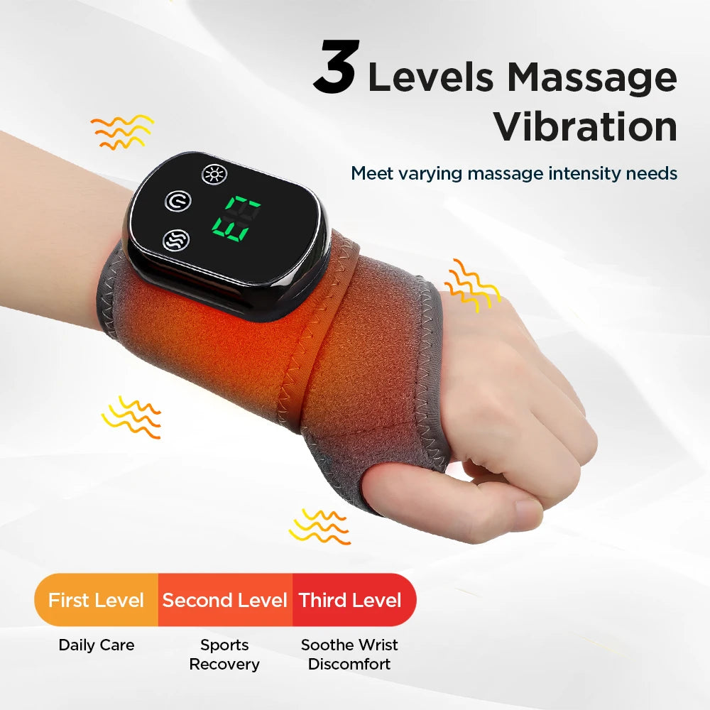 Gentle Heated Wrist Massager – Adjustable Vibration and Warm Compress