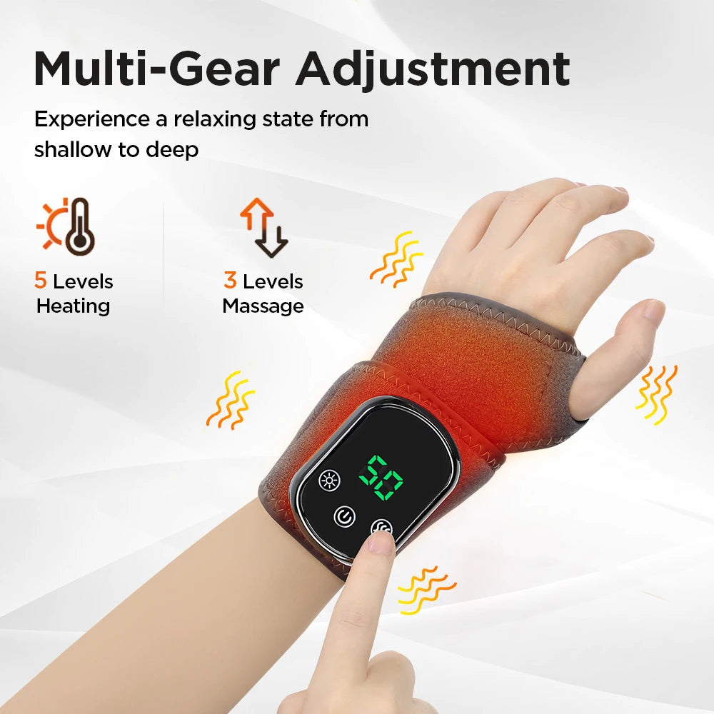 Gentle Heated Wrist Massager – Adjustable Vibration and Warm Compress